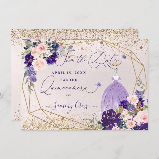 PixDezinesキンセアニェラダスティパープルドレス 招待状 (正面/裏面)