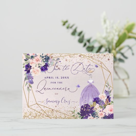 PixDezinesキンセアニェラダスティパープルドレス 招待状 (スタンド正面)