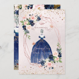 PixDezinesキンセアニェラネイビーバラ金ゴールドH2フラワーズ 招待状