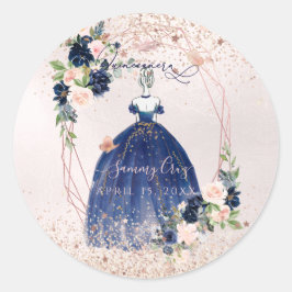 PixDezinesキンセアニェラネイビーバラ金ゴールドH2花 ラウンドシール