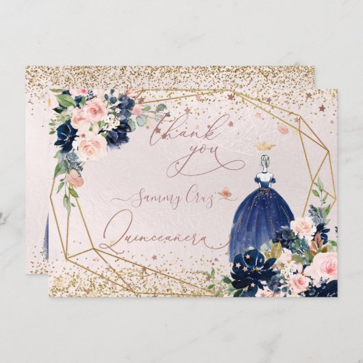 PixDezinesキンセアニェラネービーブルーサンキューカード 招待状 (正面/裏面)