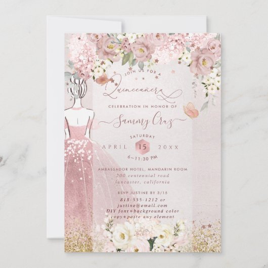 PixDezinesキンセアニェラバラ金ゴールドH2花ほこり 招待状 (裏面)