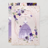 PixDezinesキンセアニェラパープルバラ金ゴールド花I 招待状 (正面/裏面)