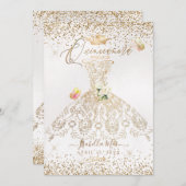 PixDezinesキンセアニェラホワイト金ゴールドグリッターガウン 招待状 (正面/裏面)