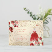 PixDezinesキンセアニェラレッドガウンの保存日 招待状 (スタンド正面)