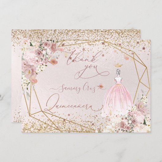 PixDezinesキンセアニェラ赤面ピンクサンキューカード 招待状 (正面/裏面)