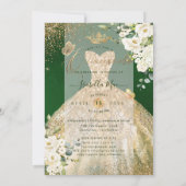 PixDezinesキンセアニェラ金ゴールドグリッターガウングリーン 招待状 (裏面)