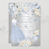 PixDezinesキンセアニェラH2花ほこりっぽいブルーバラ 招待状 (正面/裏面)