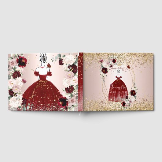 PixDezinesキンセアニェラH2花バーガンディドレス ゲストブック (全面)