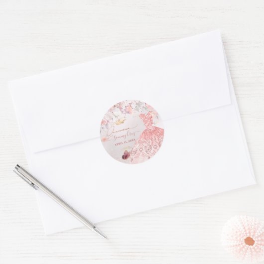 PixDezinesキンセアニェラH2赤面ピンクグリッタードレス ラウンドシール (封筒)