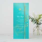 PixDezinesクラシックバー（ユダヤ教の）バル・ミツバー/aqua/金ゴールド 招待状 (スタンド正面)