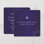 PixDezinesクラシック(ユダヤ教の)バル・ミツバー/紫/ディーカラー 招待状 (正面/裏面)