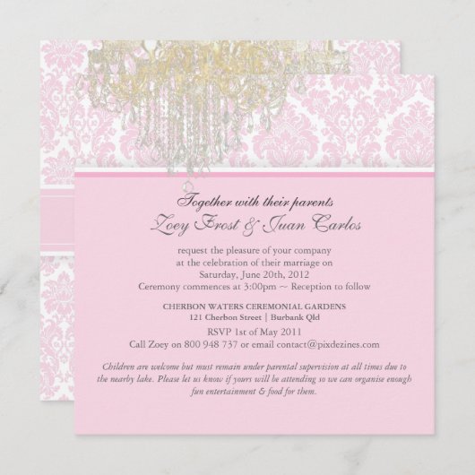 PixDezinesクリスタルシャンデリア+モアレ・ダマスク 招待状 (正面/裏面)