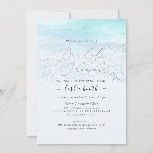 PixDezinesクリスタルブルーショーレリンブライダルシャワー 招待状 (正面)