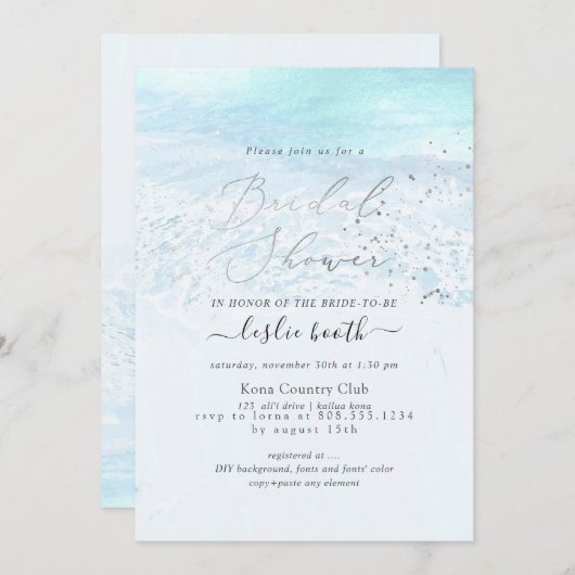 PixDezinesクリスタルブルーショーレリンブライダルシャワー 招待状 (正面/裏面)