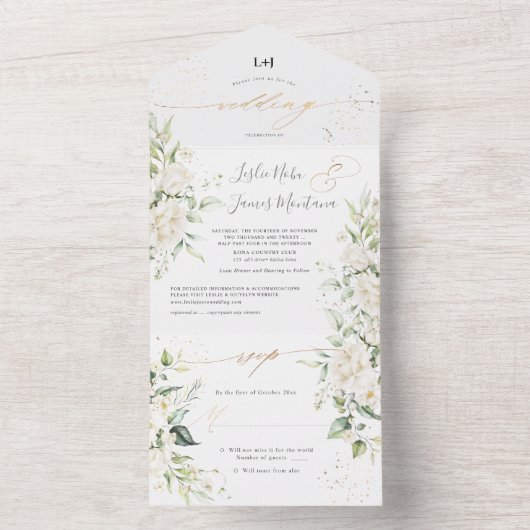 PixDezinesクリーミーエレガントホワイトローズ オールインワン招待状 (内側)