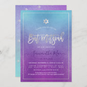 PixDezinesグラデーション深いブルーシーバルミツワー 招待状 (正面/裏面)