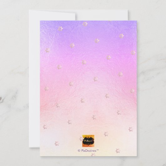 PixDezinesグラデーション赤面ピンク+バイオレットバルミツワー 招待状 (裏面)