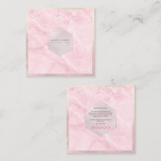 PixDezinesグラムピンク大理石バラ石英 スクエア名刺 (正面/裏面)