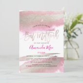 PixDezinesグラムブラシ付きピンク+プラチナバルミツワー 招待状 (スタンド正面)