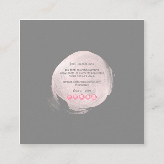 PixDezinesグラムモノグラムブラック+赤面ピンクスポット スクエア名刺 (裏面)