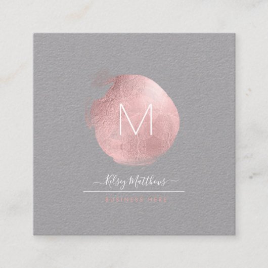 PixDezinesグラムモノグラム黒+バラ金ゴールドスポット スクエア名刺 (正面)