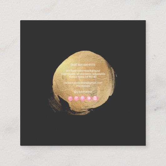 PixDezinesグラムモノグラム黒+金ゴールドスポット スクエア名刺 (裏面)