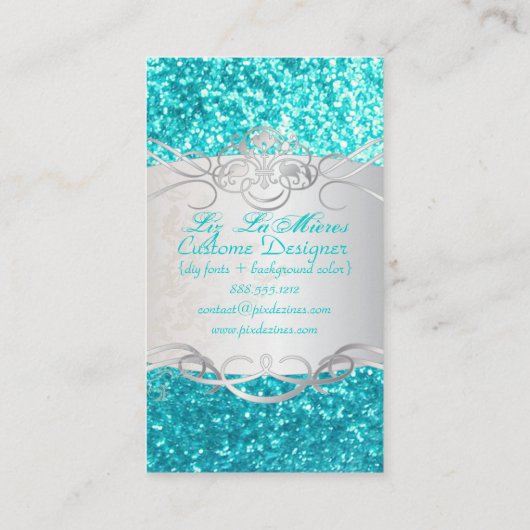 PixDezinesグリッターアクアブルー 名刺 (裏面)