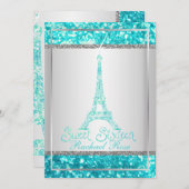 PixDezinesグリッターフェイクefflel/aqua blue/sweet 16 招待状 (正面/裏面)