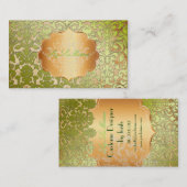 PixDezinesグリーンフローラダマスク/パーチフェイクメント 名刺 (正面/裏面)