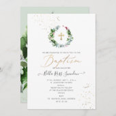 PixDezinesグリーンリーウォーターカラーウィンターリース 招待状 (正面/裏面)