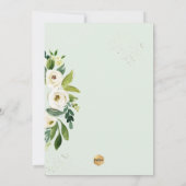 PixDezinesグリーンリーウォーターカラーホワイトローズリース 招待状 (裏面)