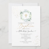 PixDezinesグリーンリー水カラーユーカリプタスバプテスマ 招待状 (正面)