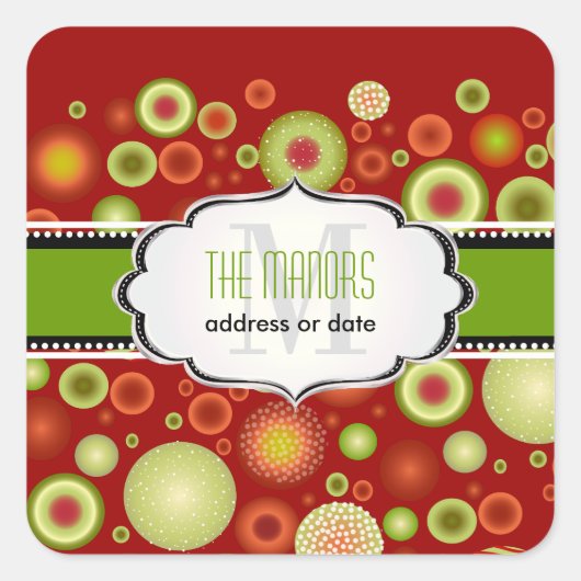 PixDezinesグリーン+レッドクリスマスオーナメント スクエアシール (正面)