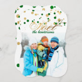 PixDezinesグリーン/金ゴールドフェイク/フォイル紙吹雪/休日 シーズンカード (正面/裏面)