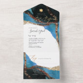 PixDezinesコスミックセルレアンブルーバー（ユダヤ教の）バル・ミツバー  オールインワン招待状 (内側)