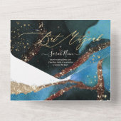 PixDezinesコスミックセルレアンブルーバー（ユダヤ教の）バル・ミツバー  オールインワン招待状 (裏面)