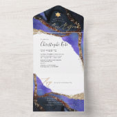 PixDezinesコズミックインディゴブルーモスバー(ユダヤ教の)バル・ミツバー オールインワン招待状 (内側)