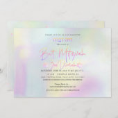 PixDezinesコットンキャンディホログラフィックバルミツワー 招待状 (正面/裏面)