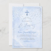 PixDezinesコーンフラワーブルーマーブル《キリスト教》洗礼式や命名式 招待状 (正面)
