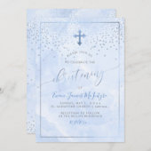 PixDezinesコーンフラワーブルーマーブル《キリスト教》洗礼式や命名式 招待状 (正面/裏面)