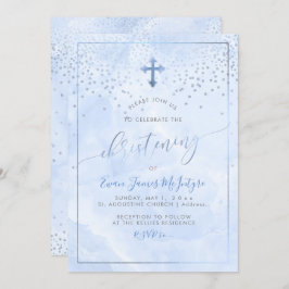 PixDezinesコーンフラワーブルーマーブル《キリスト教》洗礼式や命名式 招待状