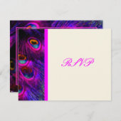 PixDezinesサイケデリック孔雀フェザー/ホットピンク 出欠カード (正面/裏面)
