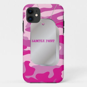 PixDezinesサッシーピンク迷彩柄+犬+ラベル iPhone 11 ケース