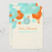 PixDezinesサンゴ+青ランタン/暗い色 招待状 (正面/裏面)