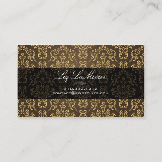 PixDezinesシガー+金ゴールドアリアナヴィンテージダマスク 名刺 (裏面)