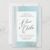 PixDezinesシャイン、ブルーウォーター色+メタリックフェイク 招待状 (正面)