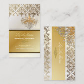 PixDezinesシャンデリア+ダマスク/パーリーホワイト 名刺 (正面/裏面)