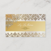 PixDezinesシャンデリア+ダマスク/パーリーホワイト 名刺 (裏面)