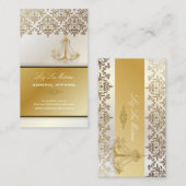 PixDezinesシャンデリア+ダマスク/パーリーホワイト 名刺 (正面/裏面)